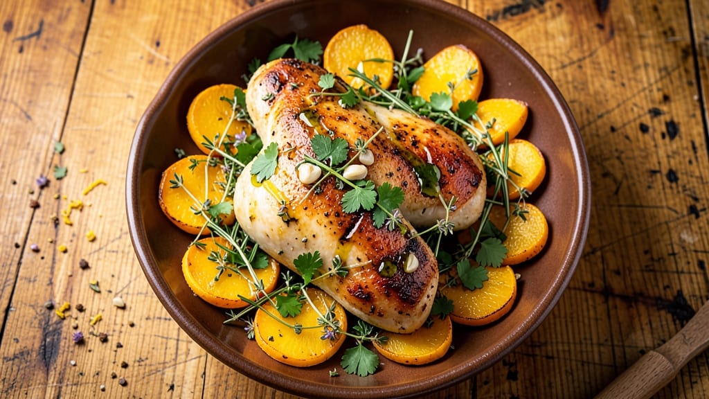 Baked Chicken and Yellow Squash Recipe: Herb-Crusted Roast With Silky Squash