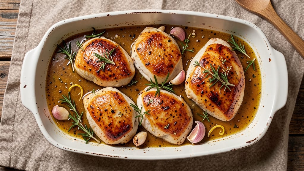 Baked Chicken in White Wine Recipe: Herbed Crust Meets Bright Acidic Sauce