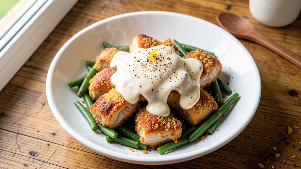 Babe's Chicken House Green Beans Recipe: Buttery Garlic Green Beans With Crispy Chicken Bites