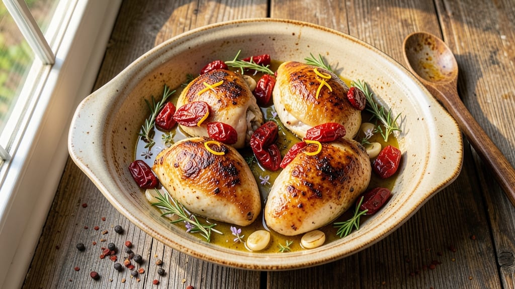 Baked Chicken With Sun-Dried Tomatoes Recipe: Mediterranean Herb Crust With Tangy Depth