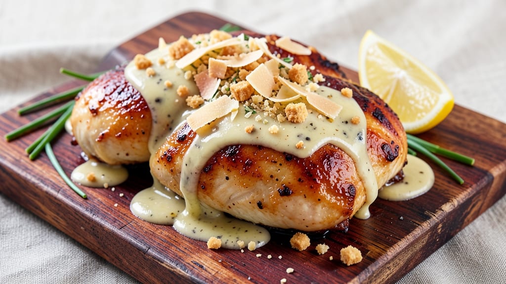 Baked Chicken Ala King Recipe: Crispy Parmesan Crust Over Creamy Mushroom Sauce