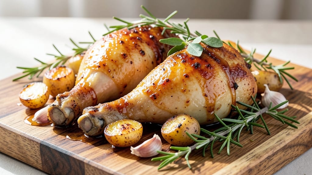 Baked Chicken Legs and Potatoes Recipe: Honey-Garlic Roast With Caramelized Crunch