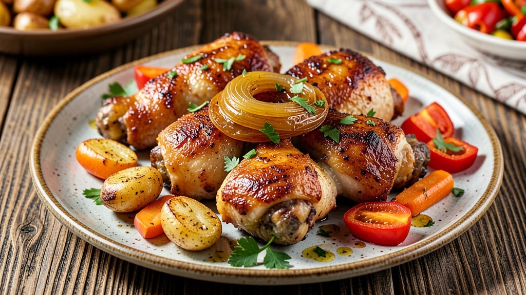 Baked Chicken Legs With Vegetables Recipe: One-Pan Roast to Juicy Skin and Tender Meat