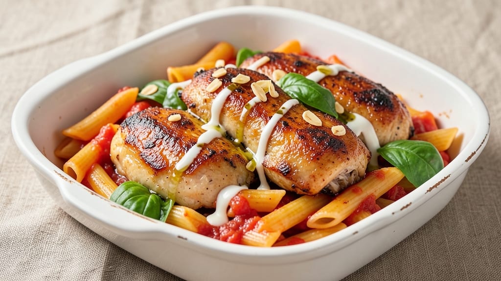 Baked Chicken Pasta Dishes Recipe: Crispy Parmesan Crust Over Creamy Tomato