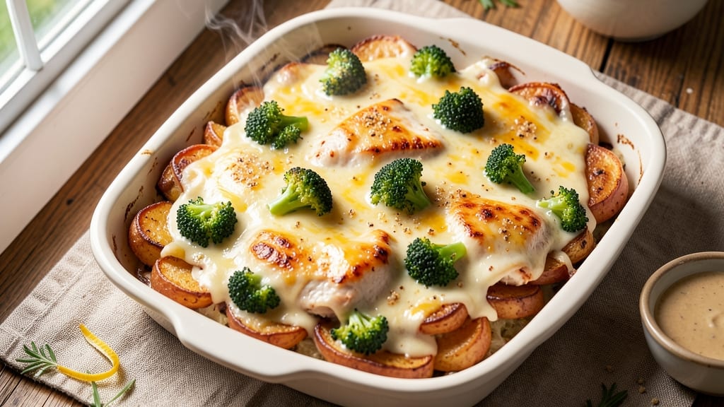 Baked Potato Chicken and Broccoli Casserole Recipe: Cheesy Crisp-Top Comfort in One Dish