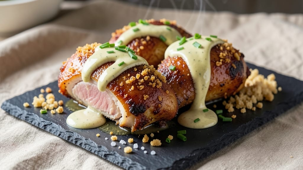 Baked Chicken Thighs Recipe with Ranch Dressing: Crispy Parmesan Crust and Cool Creamy Dip
