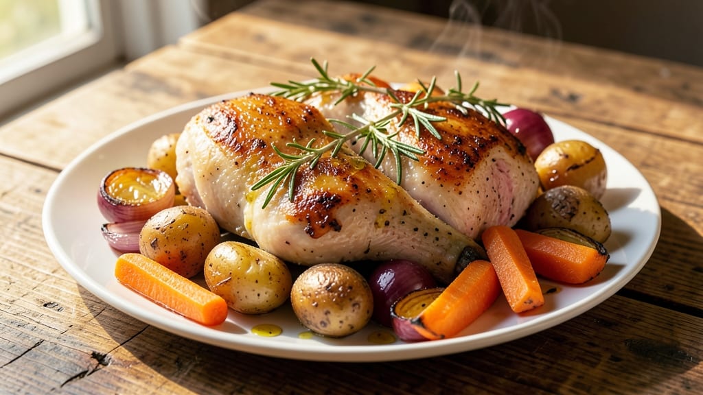 Chicken Thighs, Potatoes, Carrots, and Onions Recipe: Herb-Crusted Roast With Caramelized Roots