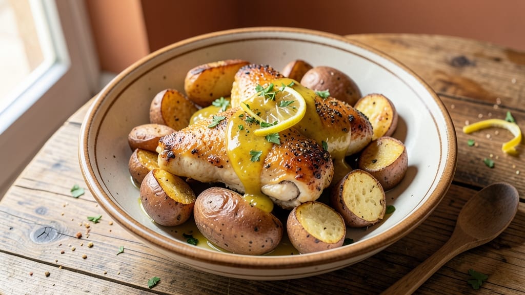 Authentic Greek Lemon Chicken and Potatoes Recipe: Za'atar-Spiced Crisp Skin and Herbed Potatoes