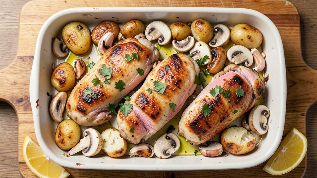 Jamie Oliver's Chicken and Mushroom Tray Bake Recipe: One-Pan Comfort With Golden Crisp Edges