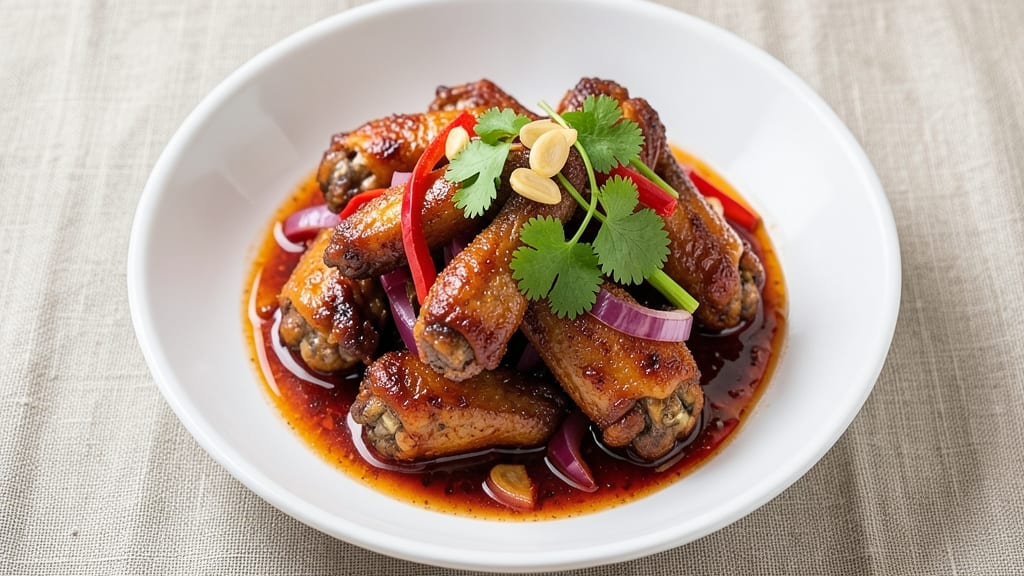 Sweet and Sour Chicken Wings Chinese Recipe: Sticky-Sweet Glaze With Crunchy Celery Garnish